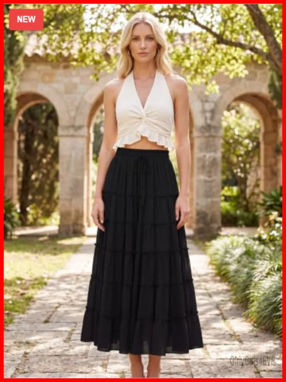 Chiffon Maxi Renaissance Skirt with Pockets - Tiered A-Line Ankle Length